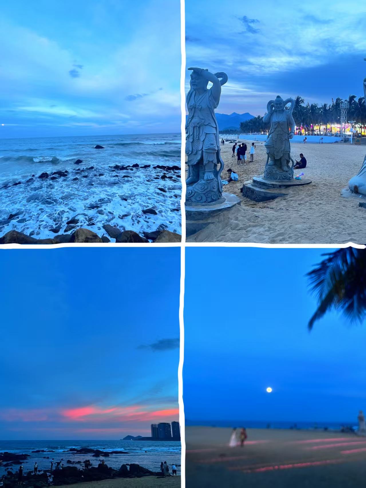 傍晚海景与妈祖／海神雕塑